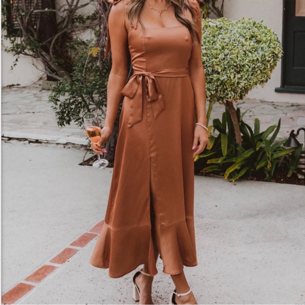 Show me your Mumu dress: Claire Midi in Copper Luxe Satin, size large.